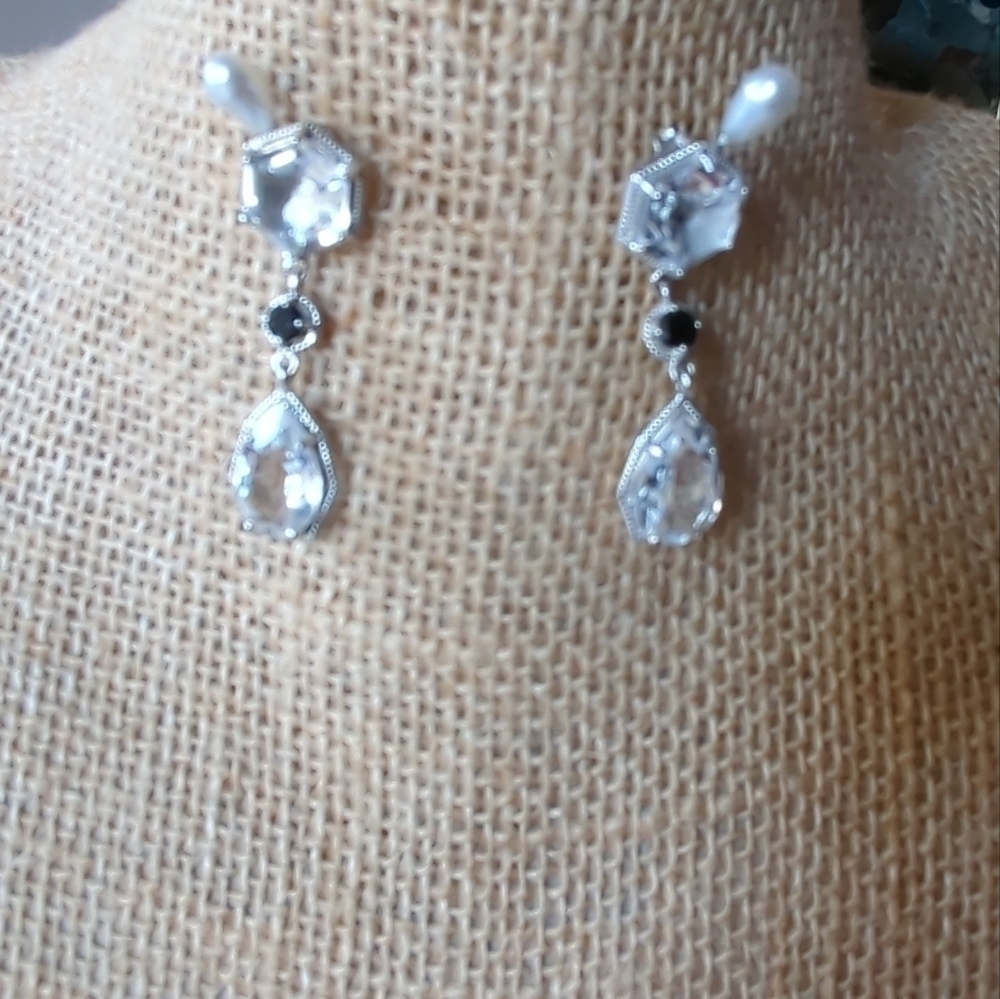 Earrings .925 White and Blue Tourmaline Drop Pierce